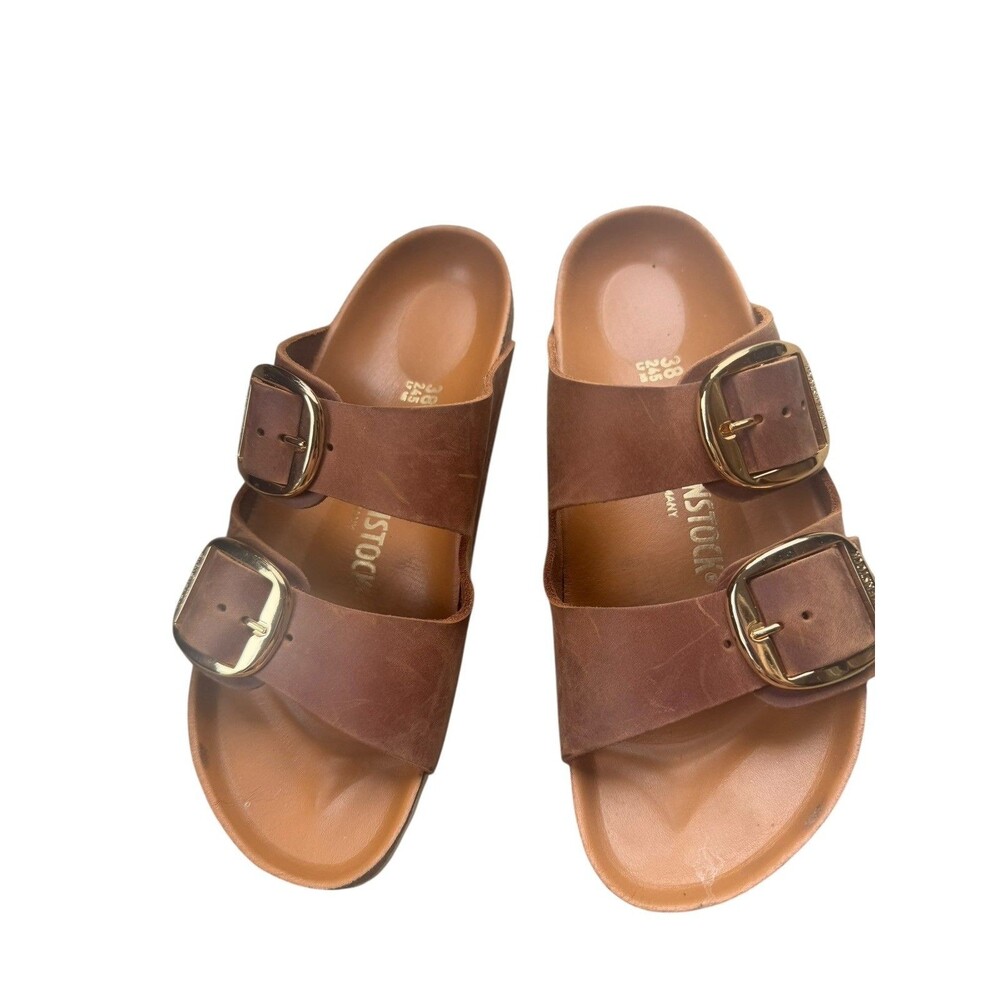 Birkenstock Arizona Big Buckle Sandals EU 38 US 7-7.5 Brown Leather Gold slide